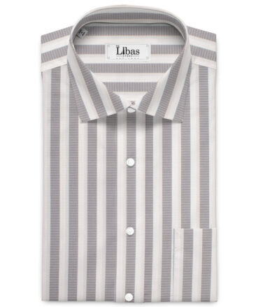 Luthai Men's  Supima Cotton Striped  Unstitched Shirting Fabric (White & Grey)