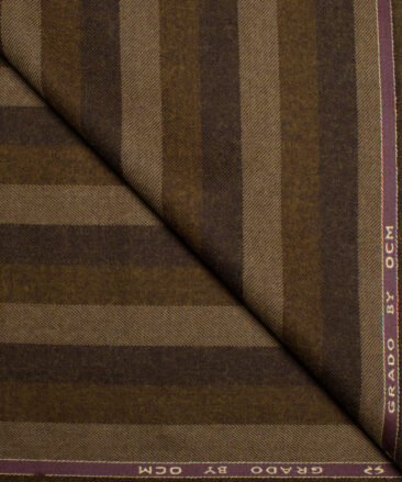 OCM Men's 60% Wool  Striped  Unstitched Tweed Fabric for Jacket & Blazer  (Light Brown)