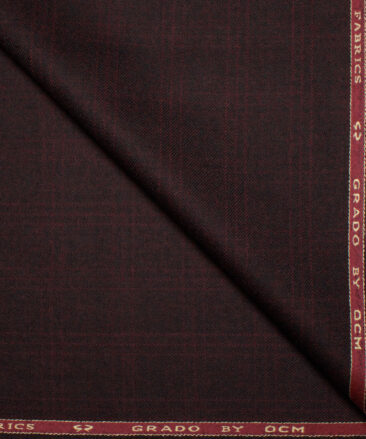 OCM Men's 60% Wool  Checks  Unstitched Tweed Fabric for Jacket & Blazer  (Dark Wine)