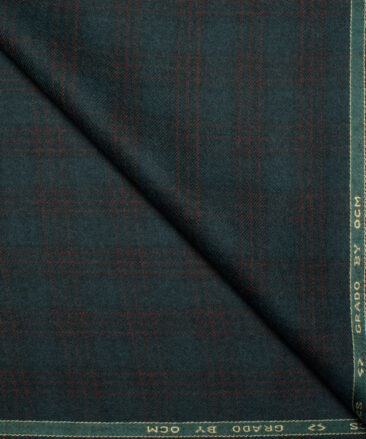 OCM Men's 60% Wool  Checks  Unstitched Tweed Fabric for Jacket & Blazer  (Dark Sea Green)