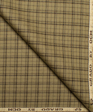 OCM Men's  Acrylic Wool Checks  Unstitched Shirting Fabric (Light Brown)