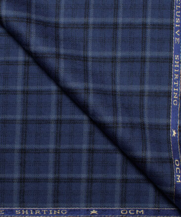 OCM Men's  Acrylic Wool Checks  Unstitched Shirting Fabric (Royal Blue)