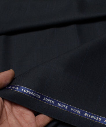 Raymond Men's 50% Wool Super 100's Checks  Unstitched Suiting Fabric (Dark Navy Blue)