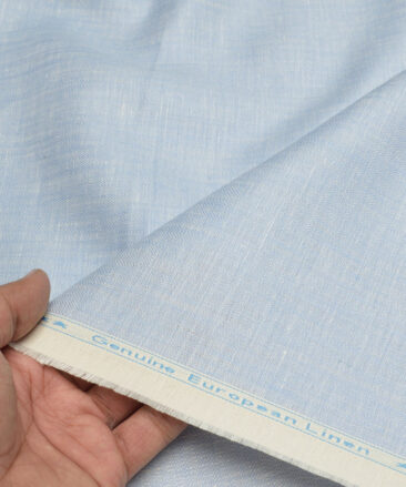 Linen Club Men's Pure Linen 44 LEA Self Design  Unstitched Suiting Fabric (Sky Blue)