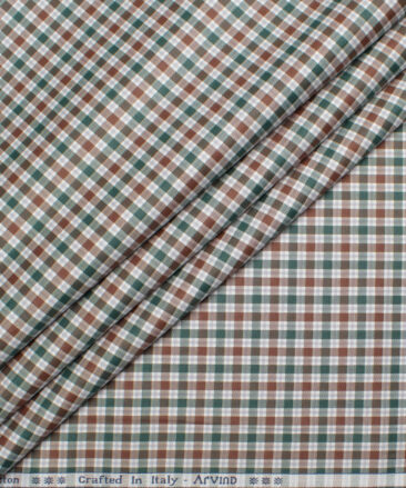 Arvind Men's  Superfine Cotton Checks  Unstitched Shirting Fabric (Green & Brown)